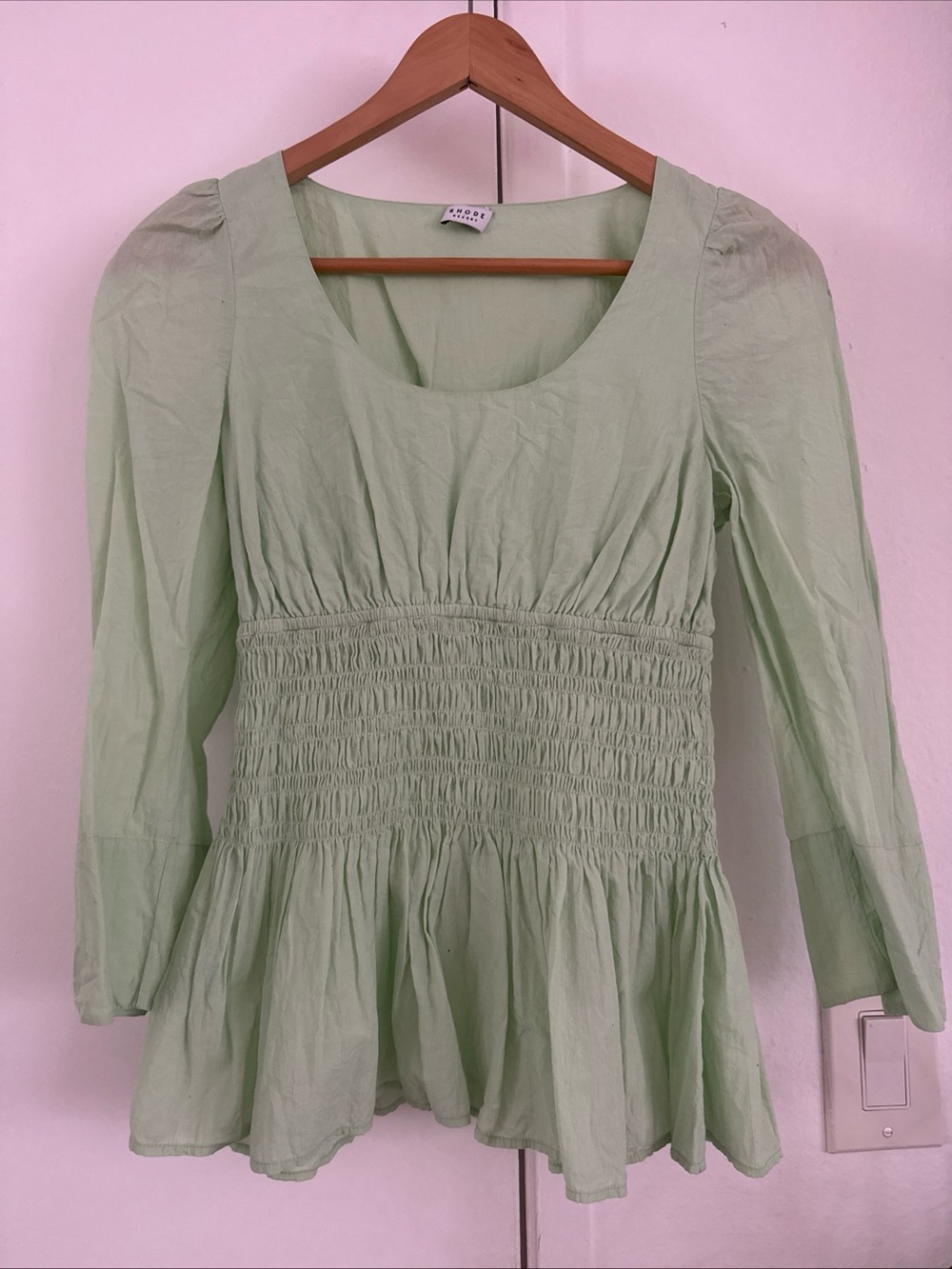 ARCHIVE DEFECTS Rhode Mint Cotton Smocked Peplum Top Size XS